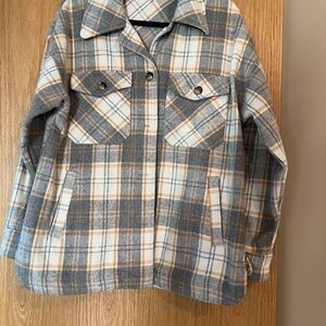 Stylish Plaid Women's Jacket in Gray and Orange